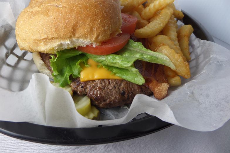 A burger basket from the kitchen at Main Street Ed’s